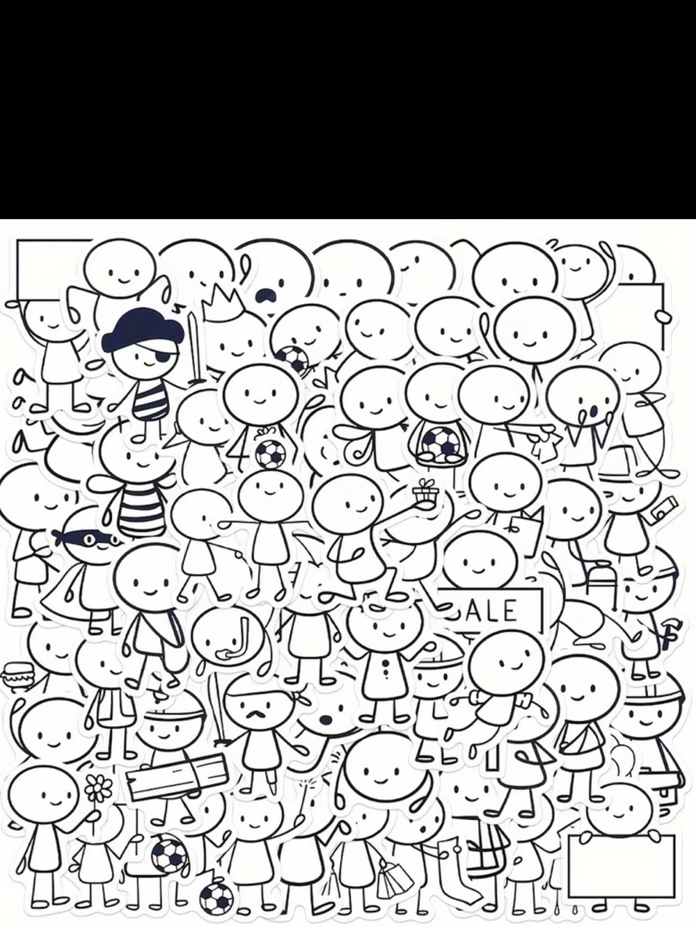 66pc Cute Stick Figure Stickers Black & White Cartoon Doodle Pack NEW - Picture 10 of 11